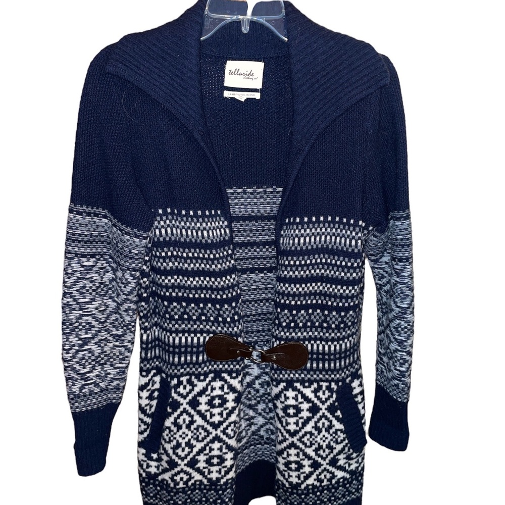 Navy and White Patterned Cardigan